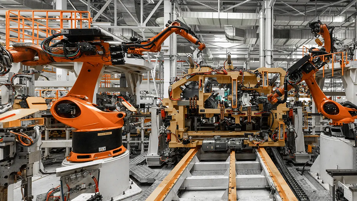 Celula robotizata cu doi roboti industriali pe linie de productie auto, exemplu de configuratie validata prin simulare DELMIA